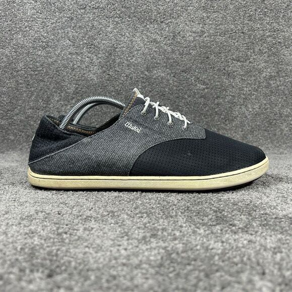 OluKai Nohea Moku Mens Size 10.5 Gray Black No Tie Boat Beach Slip On Shoes Used - Picture 1 of 12